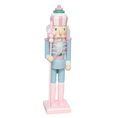 Notenkraker decoratie figuur/beeldje - 38 cm - pastel kleuren roze en blauw - hout - kerst