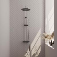 Brauer Gunmetal Edition Regendoucheset opbouw - hoofddouche 30cm - glijstang - handdouche staaf 1 stand - gladde knoppen - PVD - geborsteld gunmetal 5-GM-241