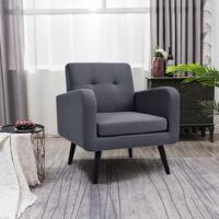 Fauteuil Vleugelstoel met Armleuningen Leesstoel met Poten van Massief Rubberhout Televisiestoel Gestoffeerde Stoel Grijs/Marineblauw - thumbnail