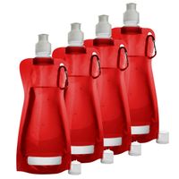 Waterfles/drinkfles opvouwbaar - 10x - rood - kunststof - 420 ml - schroefdop - karabijnhaak