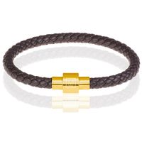 Memphis armband leer met edelstaal Donkerbruin Goud-18cm Memphis armband leer met edelstaal Donkerbruin Goud-18cm