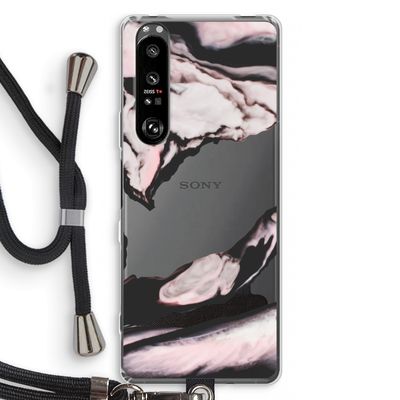 Roze stroom: Sony Xperia 1 III Transparant Hoesje met koord