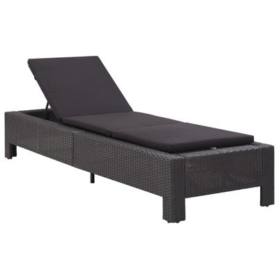 Ligbed met kussen poly rattan zwart