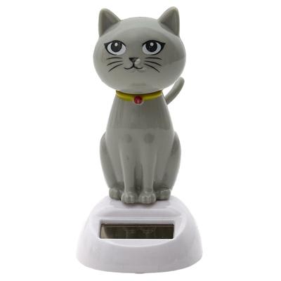 Solar bewegend figuur - Katje/poes - grijs - kunststof - 10 cm - cadeau - dieren