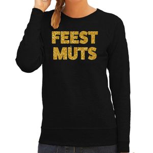 Foute kersttrui/sweater voor dames - feest muts - zwart - glitter goud - feestkleding