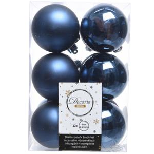 12x Kerstballen - donkerblauw - 6 cm - kunststof - mat/glans