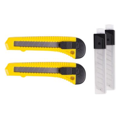 Afbreekmes - 2x - werkmes - snijmes - 18 mm - staal - geel - incl. reservemessen