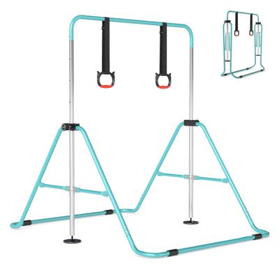 Opvouwbare Gymnastiekstang voor Kinderen met Vier in Hoogte Verstelbare Dwarsbalken en Gymnastiekringen Groen