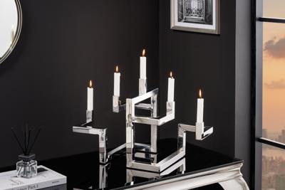 Elegante kandelaar ABSTRACT 50cm zilver voor vijf kaarsen handgemaakt - 44886