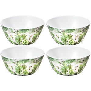 4x Melamine serveerschaaltjes tropische print/wit 15 cm