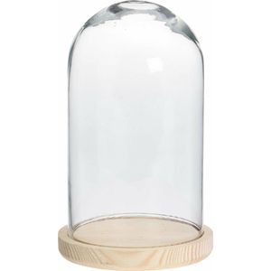 Decoratie stolp - van glas op houten plateau - D14 x H28 cm