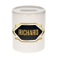 Naam cadeau spaarpot Richard met gouden embleem