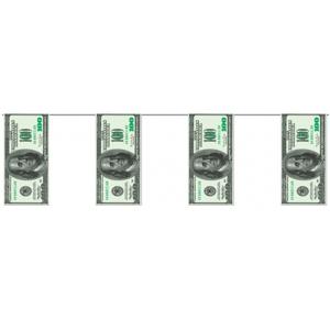 Geld thema feestslinger met dollars - 2x stuks - 4 meter - plastic - Rijkdom - USA - Foute party