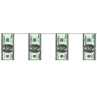 Geld thema feestslinger met dollars - 2x stuks - 4 meter - plastic - Rijkdom - USA - Foute party