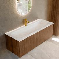 Badmeubel Mondiaz Kurve-Dlux | 120 cm | Meubelkleur Walnut | Wastafelkleur Ostra | Solid surface | Midden spoelbak | 1 kraangat