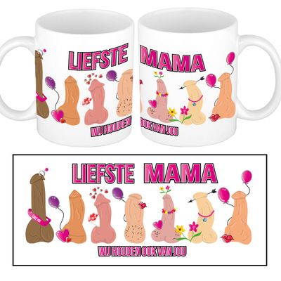 Cadeau mok Moederdag - Liefste mama - piemels - fout/grappig