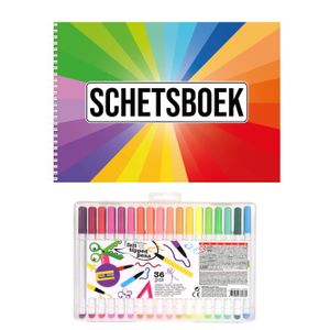 A4 kleuren waaier schetsboek/ tekenboek/ kleurboek/ schetsblok wit papier met 36 stiften