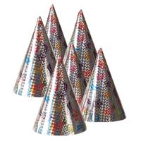 Feesthoedjes punthoedjes - van karton - set 60x stuks - met elastiekje - holografisch