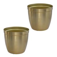 Gerimport bloempot Gea - 2x - goud - D23 cm - H21 cm - metaal - tuindecoratie