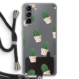 Cactusprint roze: Samsung Galaxy S21 Transparant Hoesje met koord