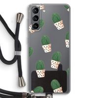 Cactusprint roze: Samsung Galaxy S21 Transparant Hoesje met koord