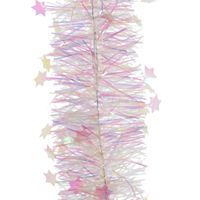 2x Parelmoer witte sterren kerstslingers 10 x 270 cm kerstboom - thumbnail