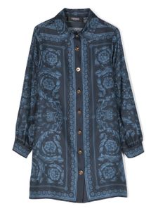 Versace Kids robe-chemise en soie à imprimé baroque - Bleu