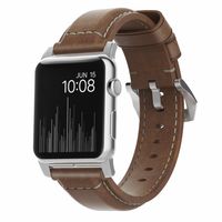 Nomad traditional leather strap Apple Watch 42mm / 44mm / 45mm / 49mm bruin / zilver Nomad traditional leather strap Apple Watch 42mm / 44mm / 45mm / 49mm bruin / zilver