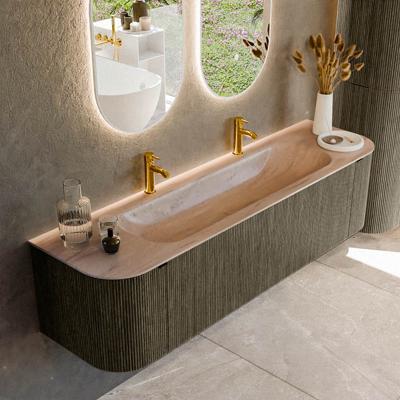 Badmeubel Mondiaz Kurve-Dlux | 170 cm | Meubelkleur Shadow | Wastafelkleur Saba | Solid surface | Wasbak midden spoelbak | 2 kraangaten