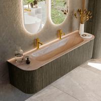 Badmeubel Mondiaz Kurve-Dlux | 170 cm | Meubelkleur Shadow | Wastafelkleur Saba | Solid surface | Wasbak midden spoelbak | 2 kraangaten