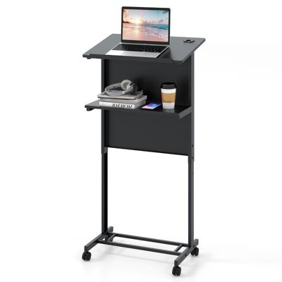 Verstelbaar Sta Bureau Sta-Zit Bureau op Wielen Mobiel Staand Bureau met Tafelblad & Opbergruimte Laptoptrolley voor Kantoor