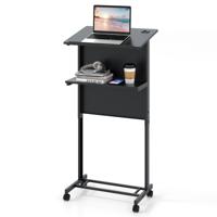 Verstelbaar Sta Bureau Sta-Zit Bureau op Wielen Mobiel Staand Bureau met Tafelblad & Opbergruimte Laptoptrolley voor Kantoor