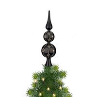 Kerst piek van glas zwart gedecoreerd H31 cm - kerstboompieken - thumbnail