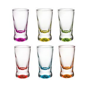 Glasmark Shotglaasjes/borrelglazen - glas - gekleurde onderzijde - 12x stuks - 25 ml