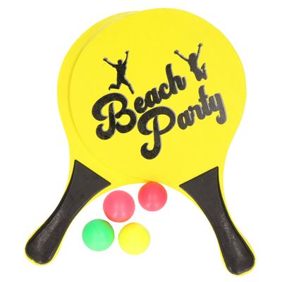 Houten beachball set geel met extra balletjes Houten beachball set geel met extra balletjes