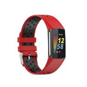 FitBit Charge 5 & 6 Sportbandje met gesp - Rood / zwart - Tweekleurig - Maat: L