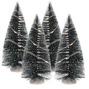 Kerstdorp onderdelen 4x kerstboom 15 cm met LED verlichting