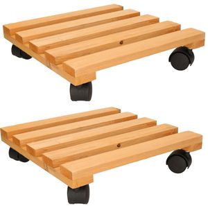 2x Planten trolleys/multirollers vierkant 30 cm bruin