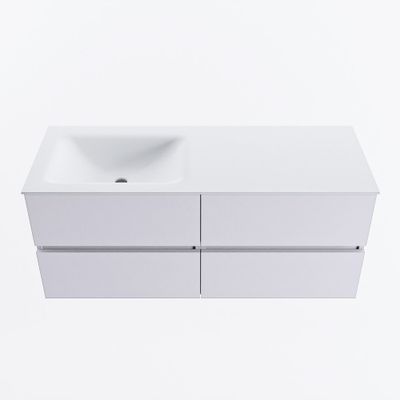 MONDIAZ VICA 120cm badmeubel onderkast Cale 4 lades. Wastafel CLOUD links zonder kraangat, kleur Talc.