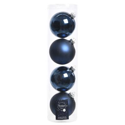 Decoris Kerstballen - 4x stuks - donkerblauw - glas - 10 cm - kerstversiering