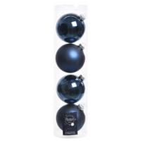 Decoris Kerstballen - 4x stuks - donkerblauw - glas - 10 cm - kerstversiering Decoris Kerstballen - 4x stuks - donkerblauw - glas - 10 cm - kerstversiering