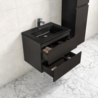 Badkamermeubel Tieme in mat grijs 60x50x48cm met zwarte wastafel