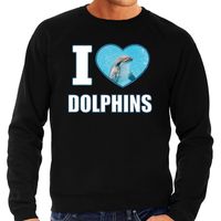 I love dolphins sweater / trui met dieren foto van een dolfijn zwart voor heren - thumbnail