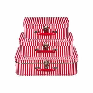 Kinderkamer koffertje rood met witte strepen 30 cm