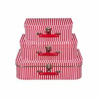 Kinderkamer koffertje rood met witte strepen 30 cm - thumbnail