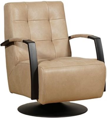 Taupe leren industriële draaifauteuil Mind - staal zwart frame met schotelvoet - Kenia Leer Taupe (taupe leer)
