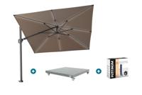 Platinum Challenger Zweefparasol T2 Premium Glow 3x3 m. - Havana Taupe met voet en hoes Platinum Challenger Zweefparasol T2 Premium Glow 3x3 m. - Havana Taupe met voet en hoes