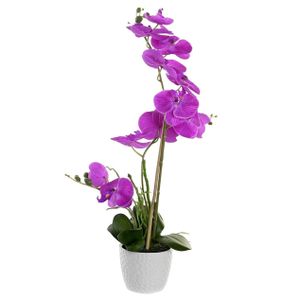 Orchidee bloemen kunstplant in witte bloempot - roze bloemen - H60 cm