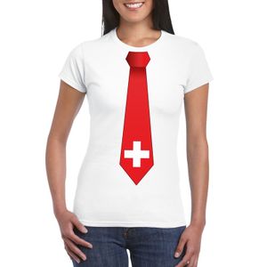 Wit t-shirt met Zwitserland vlag stropdas dames