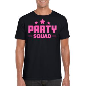 Verkleed T-shirt voor heren - party squad - zwart - roze glitter - carnaval/themafeest